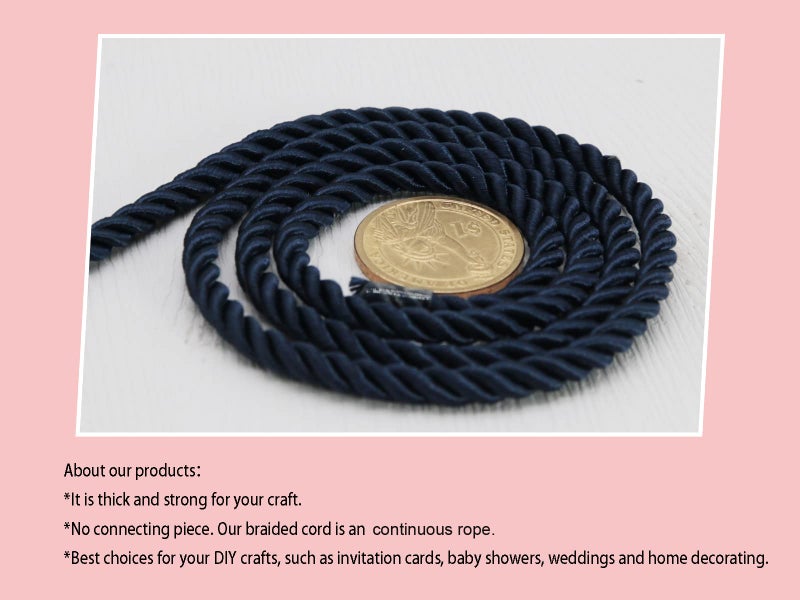 PAMIR TONG Navy Blue 5mm Twisted Satin Cord for Crafts 10 Yards Braided Decorative Cotton Cords Trims Polyester Twine Cord Thick Round Fabric Rope Thread for Sewing-DIY Projects Supplies - Image 2